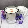 Black Violet & Saffron Metallic Glass Wooden Wick Candle -Fall Collection