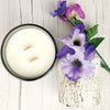 Black Violet & Saffron Metallic Glass Wooden Wick Candle -Fall Collection